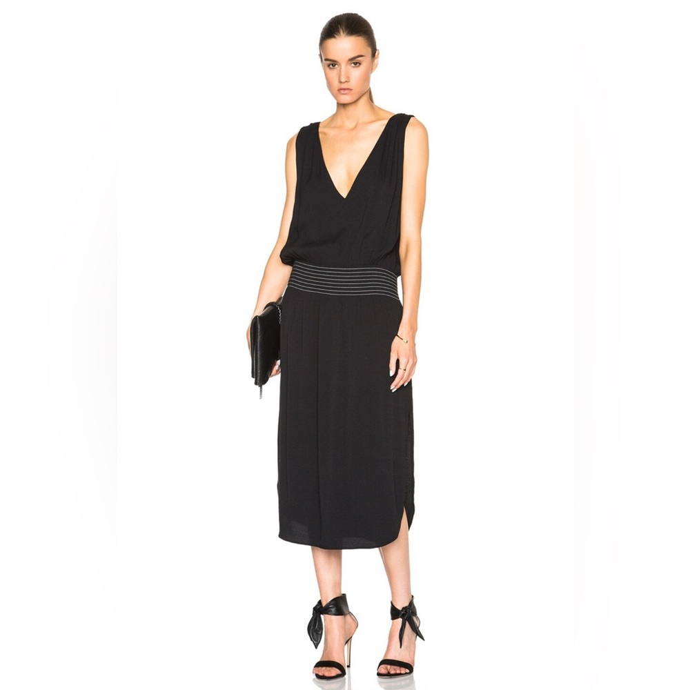 Toteme Black Midi Dress with Striped Waist